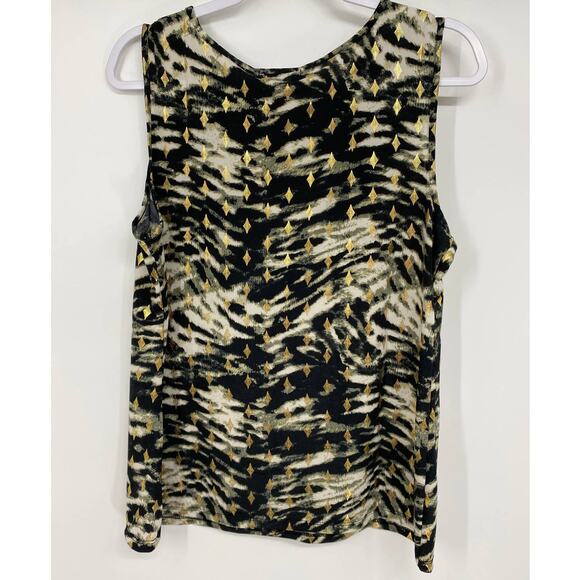 By Design Womens Black Gold Sleeveless Animal Print Blouse NEW Size Large - Picture 2 of 11